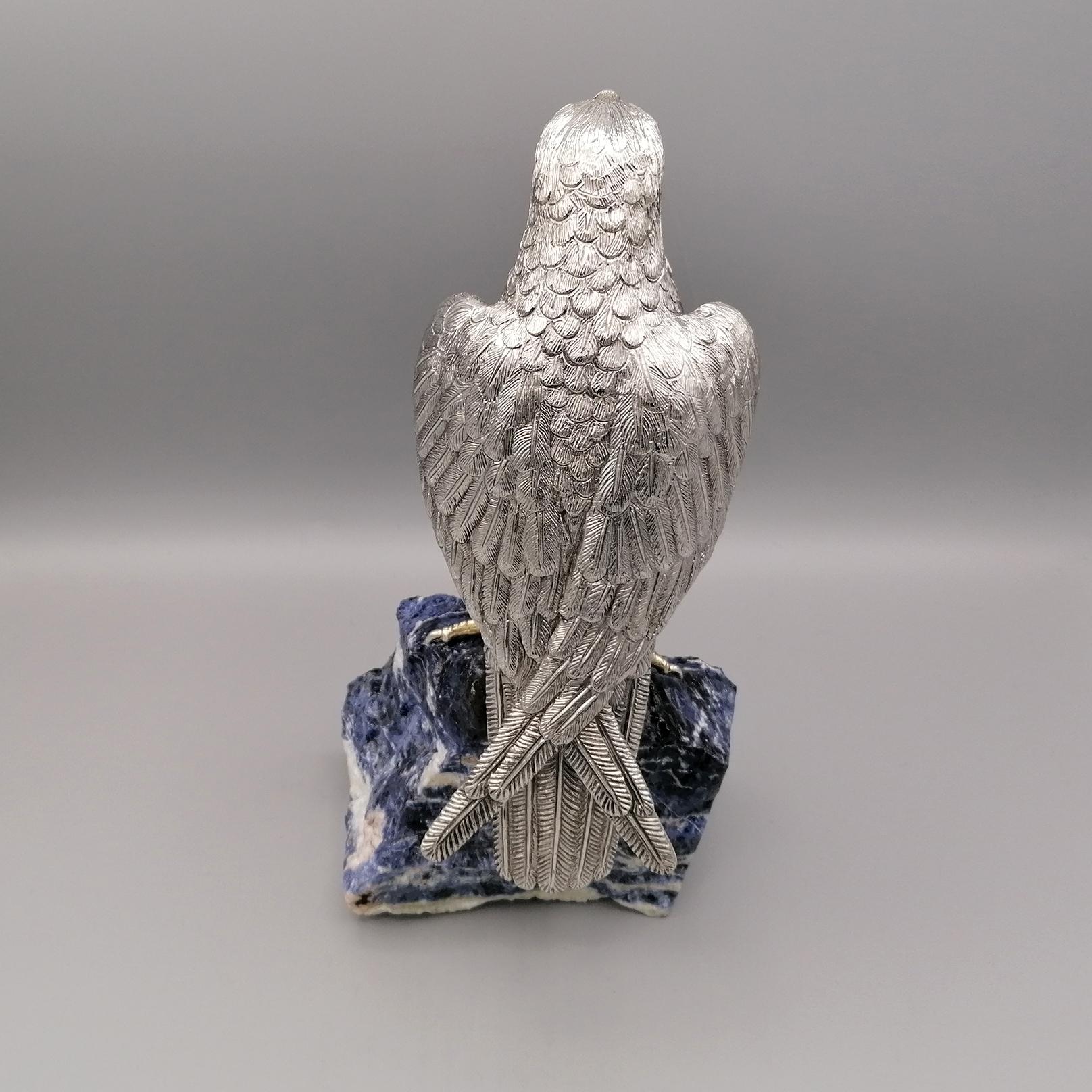 Late 20th Century 20th Century Italian Sterling Silver Hawk on a Sodalite Stone For Sale