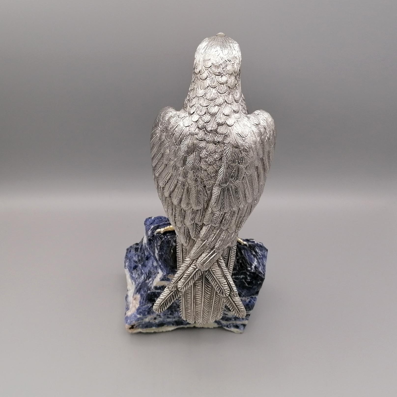 Argento 925 Falco in argento 925 del XX secolo su pietra di Sodalite in vendita