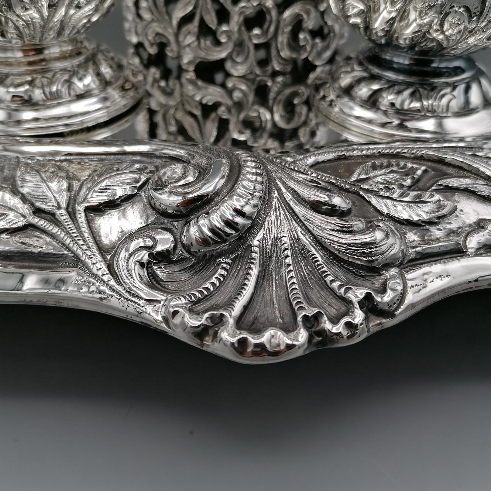 Embossed 20th Century Italian Sterling Silver Inkstand, baroque revival  For Sale