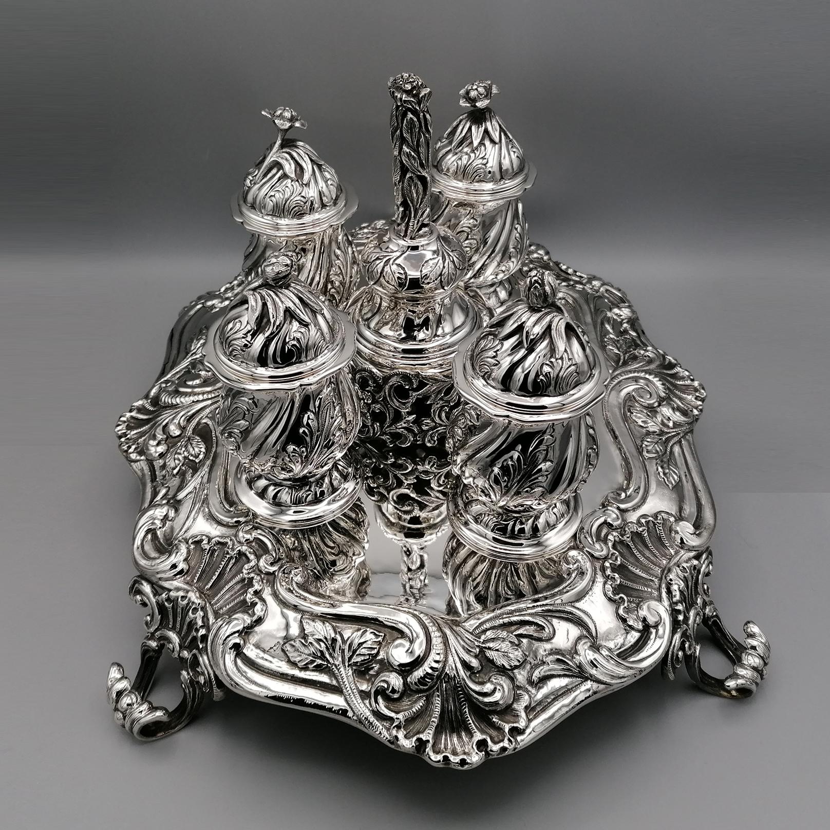 20th Century Italian Sterling Silver Inkstand, baroque revival  In Excellent Condition For Sale In VALENZA, IT