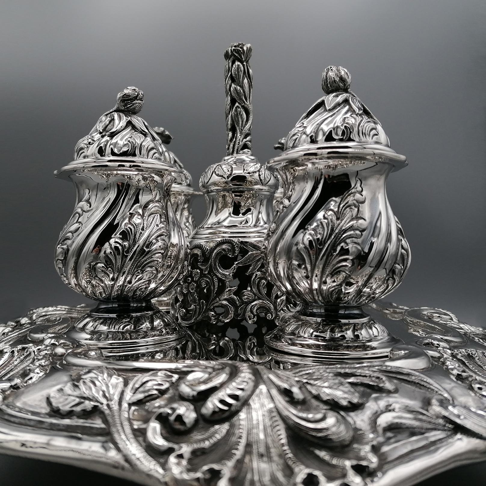 20th Century Italian Sterling Silver Inkstand, baroque revival  For Sale 1
