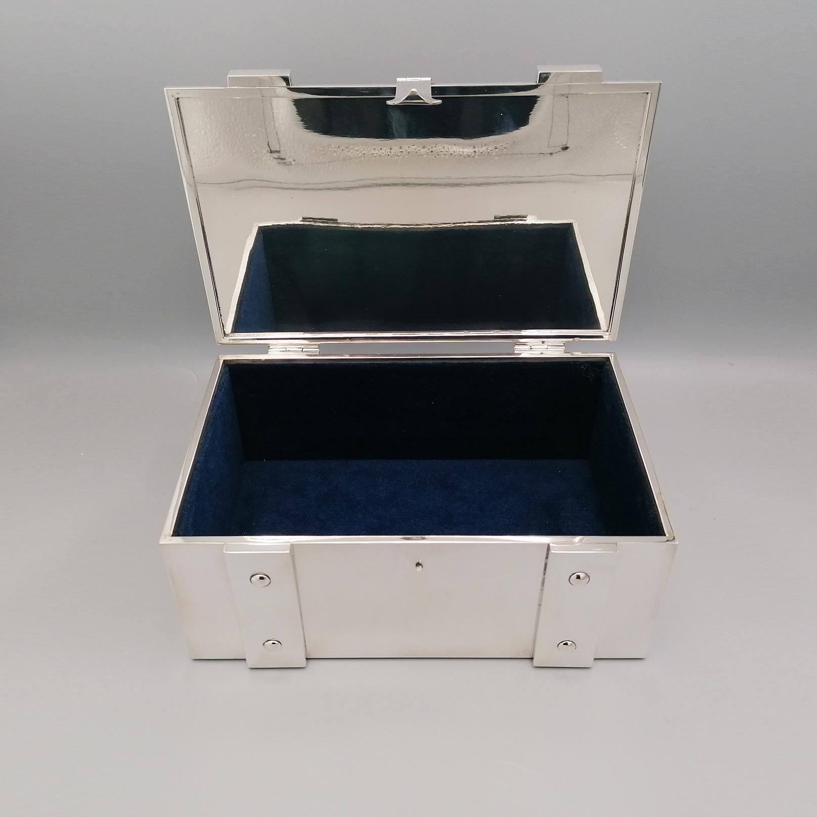 Velvet 20th Century Italian Sterling Silver Jewelry Casket Box with Hinged Closure