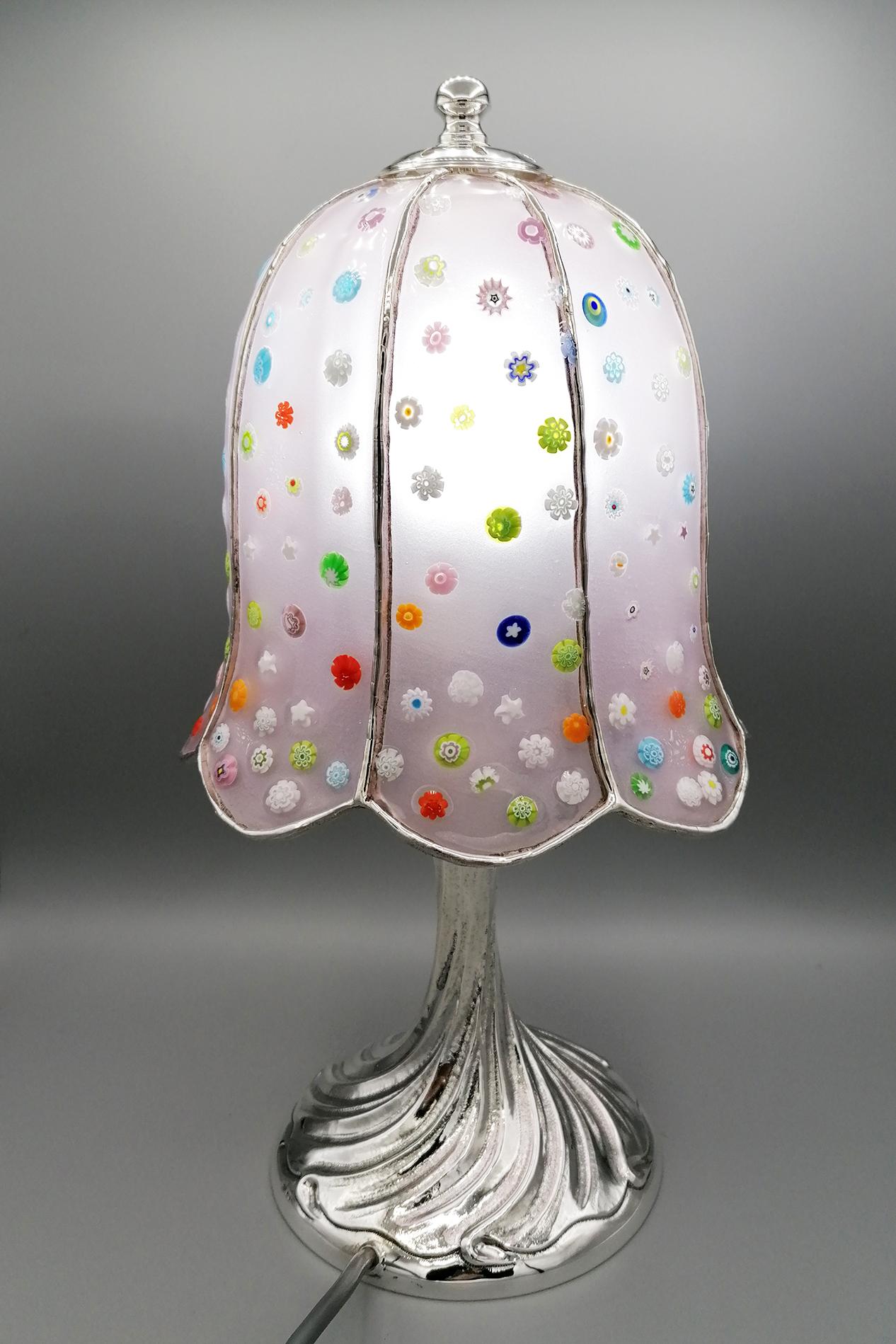Italienische Sterlingsilber-Lampe „Murrina“ aus dem 20. Jahrhundert mit Hut aus Murano im Angebot 4