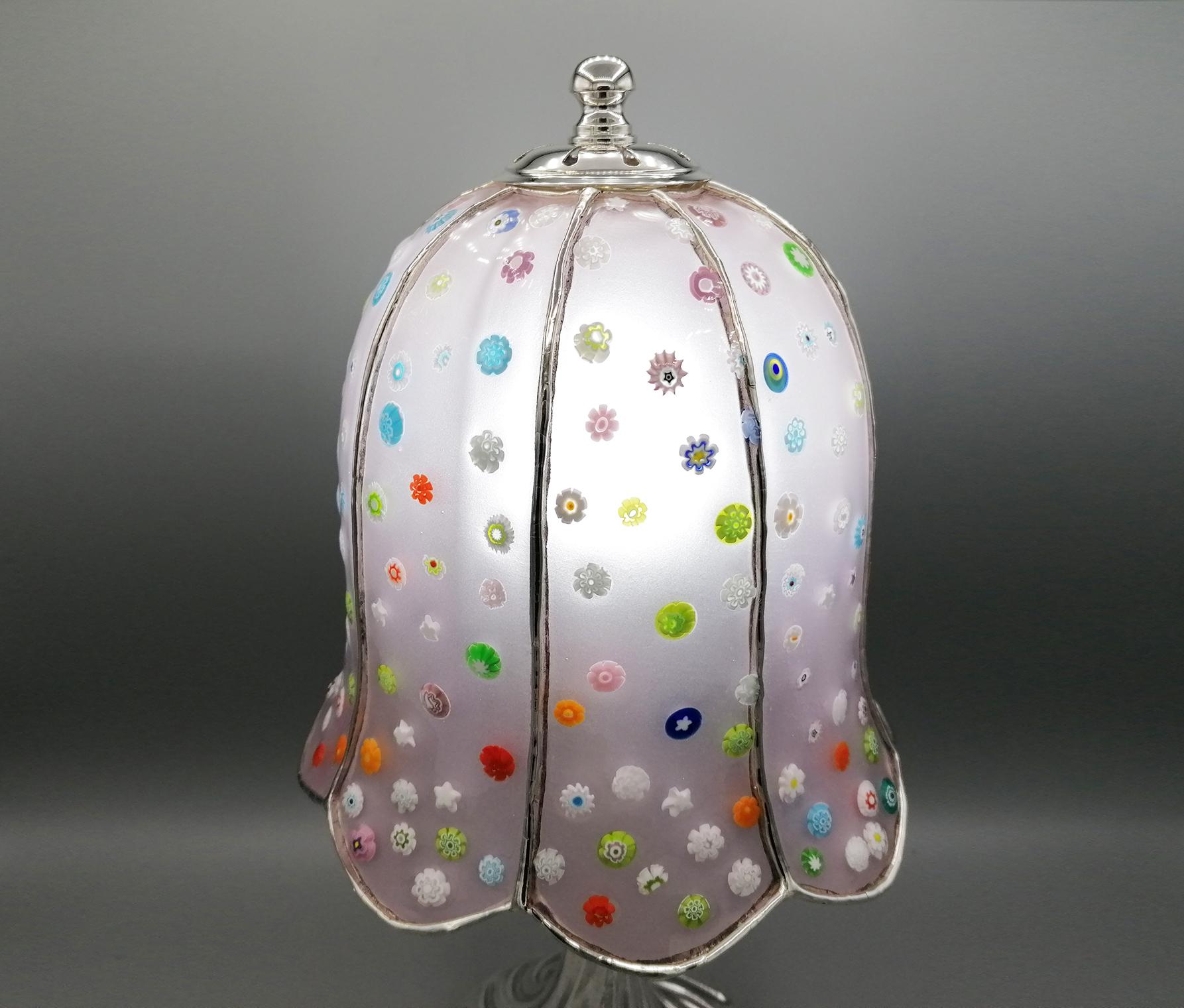20th Century Italian Sterling Silver Lamp with Murano 