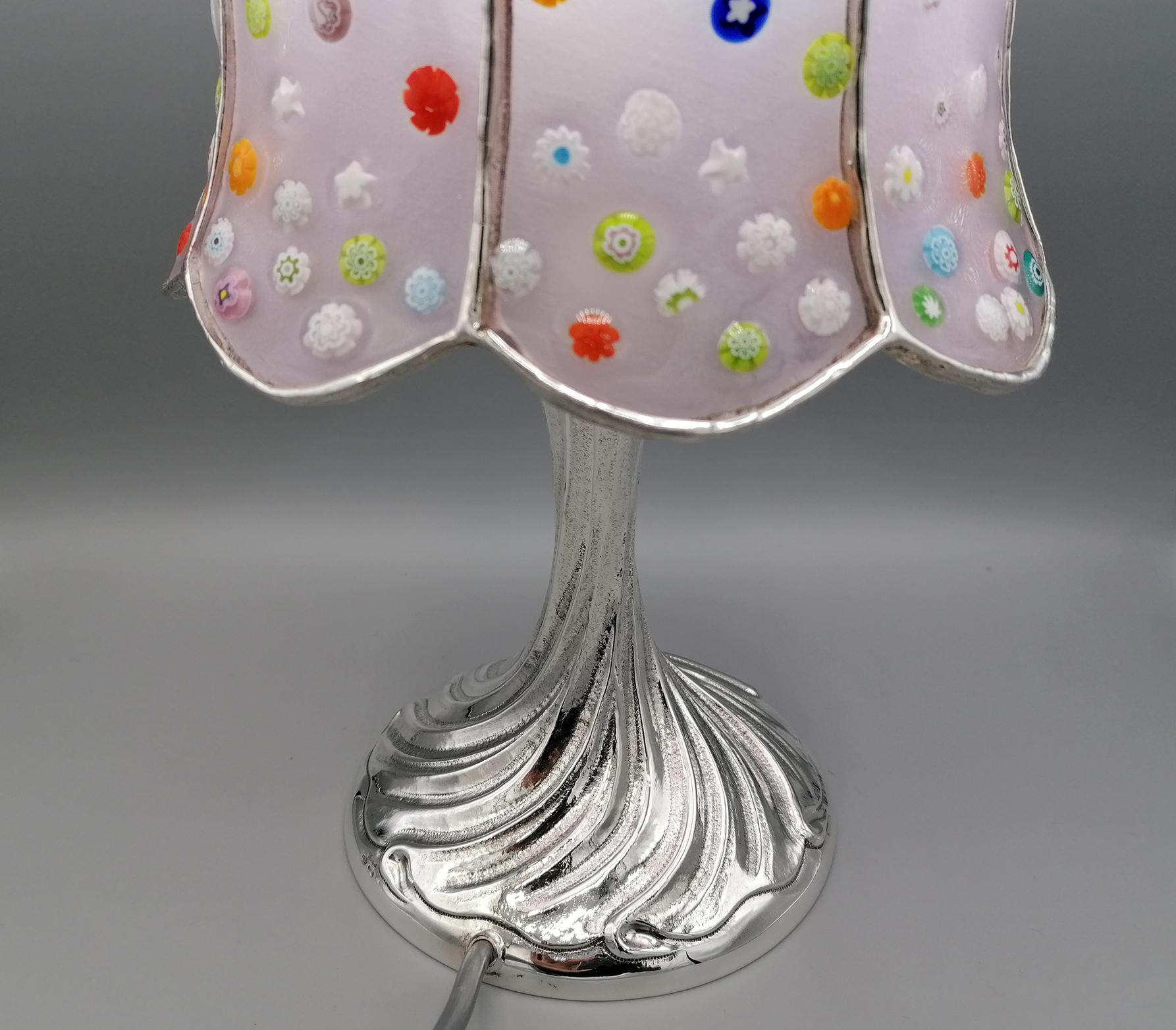 Italienische Sterlingsilber-Lampe „Murrina“ aus dem 20. Jahrhundert mit Hut aus Murano im Angebot 6