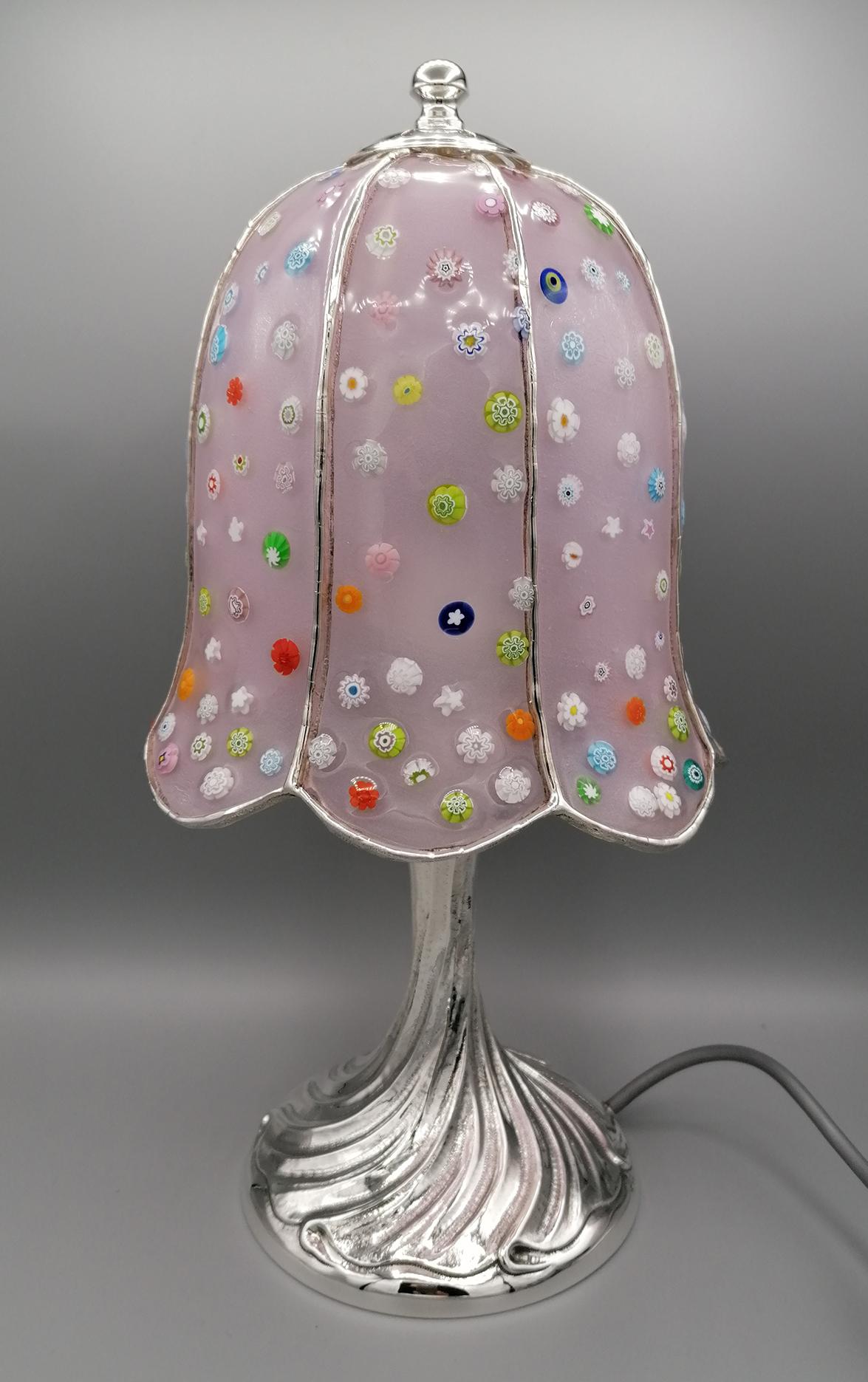 Italienische Sterlingsilber-Lampe „Murrina“ aus dem 20. Jahrhundert mit Hut aus Murano im Angebot 8