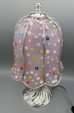 20th Century Italian Sterling Silver Lamp with Murano "Murrina" Hat