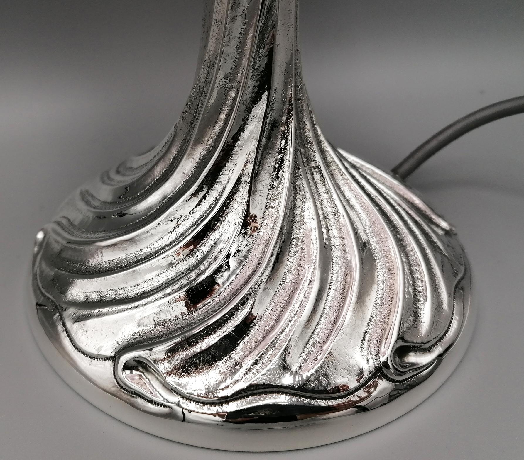 Late 20th Century 20th Century Italian Sterling Silver Lamp with Murano 