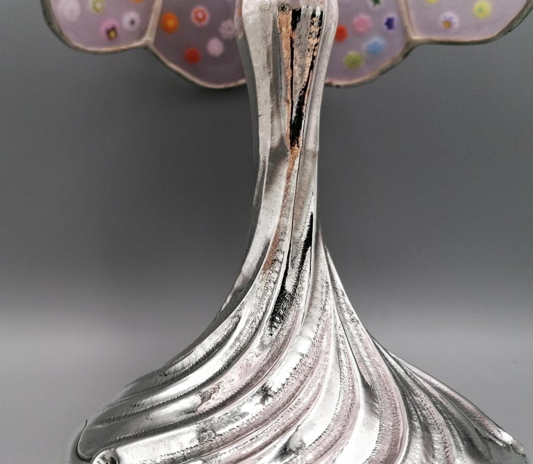 20th Century Italian Sterling Silver Lamp with Muramo 
