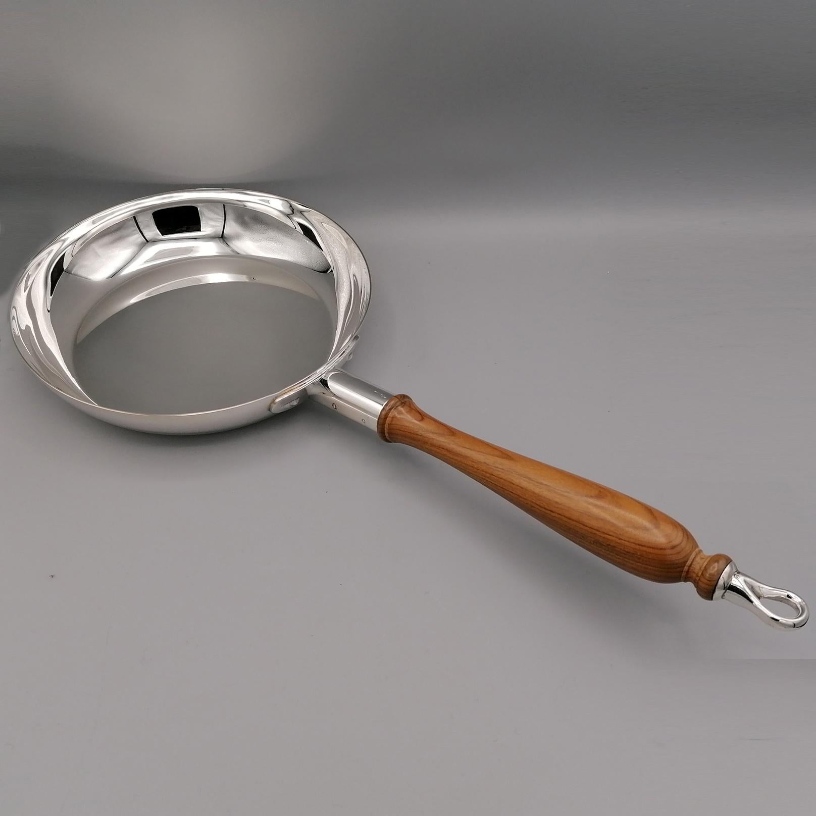 20th Century Italian Sterling Silver Large Pan with Wood Handle For Sale 5