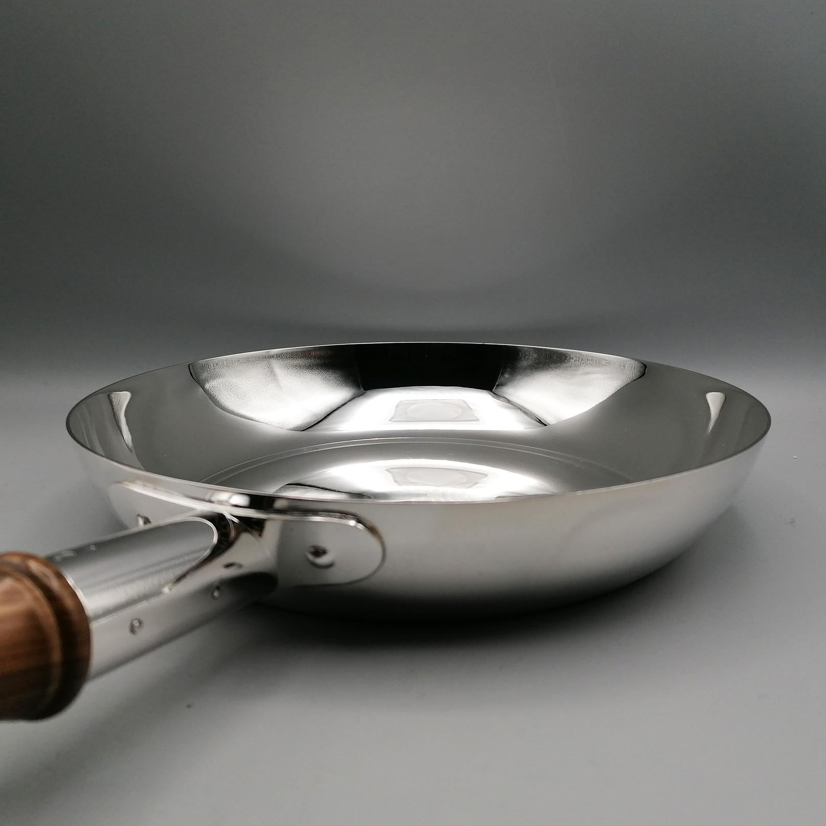 Hand-Crafted 20th Century Italian Sterling Silver Large Pan with Wood Handle For Sale