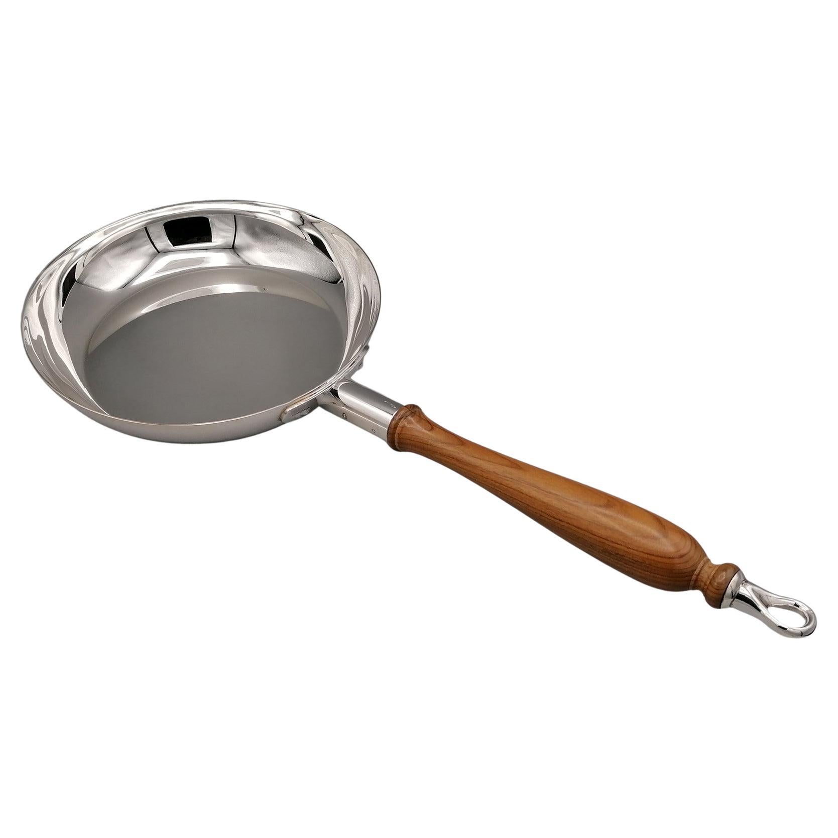 20th Century Italian Sterling Silver Large Pan with Wood Handle For Sale