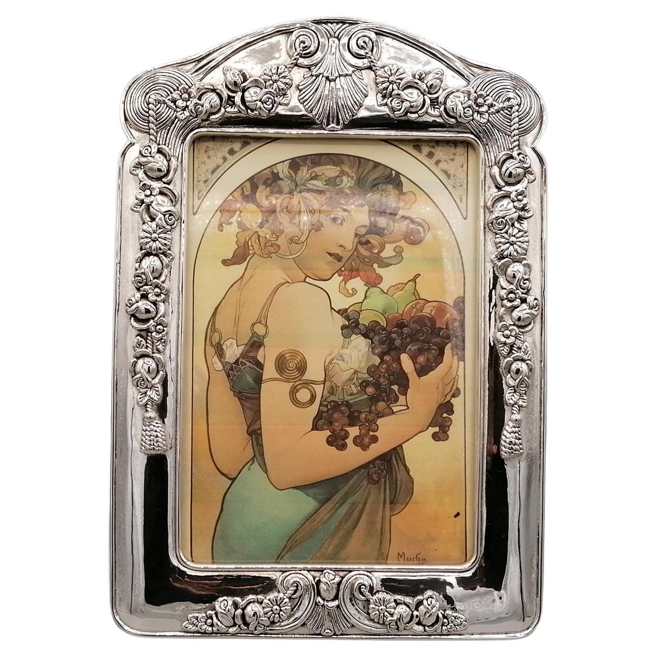 Cadre en argent sterling italien Liberty Art Nouveau du 20ème siècle, moulé à la cire perdue en vente