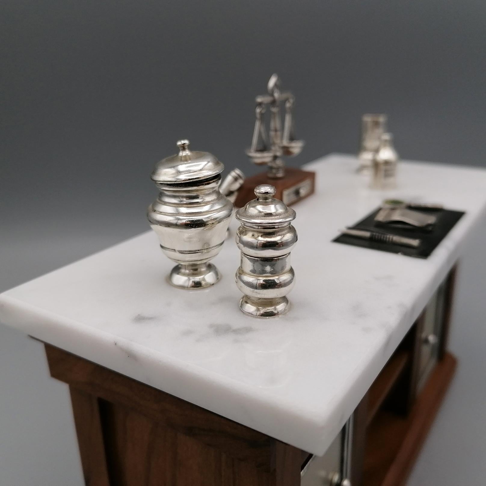 20th Century Italian Sterling Silver  Marble Miniature Pharmacist Workbench 6