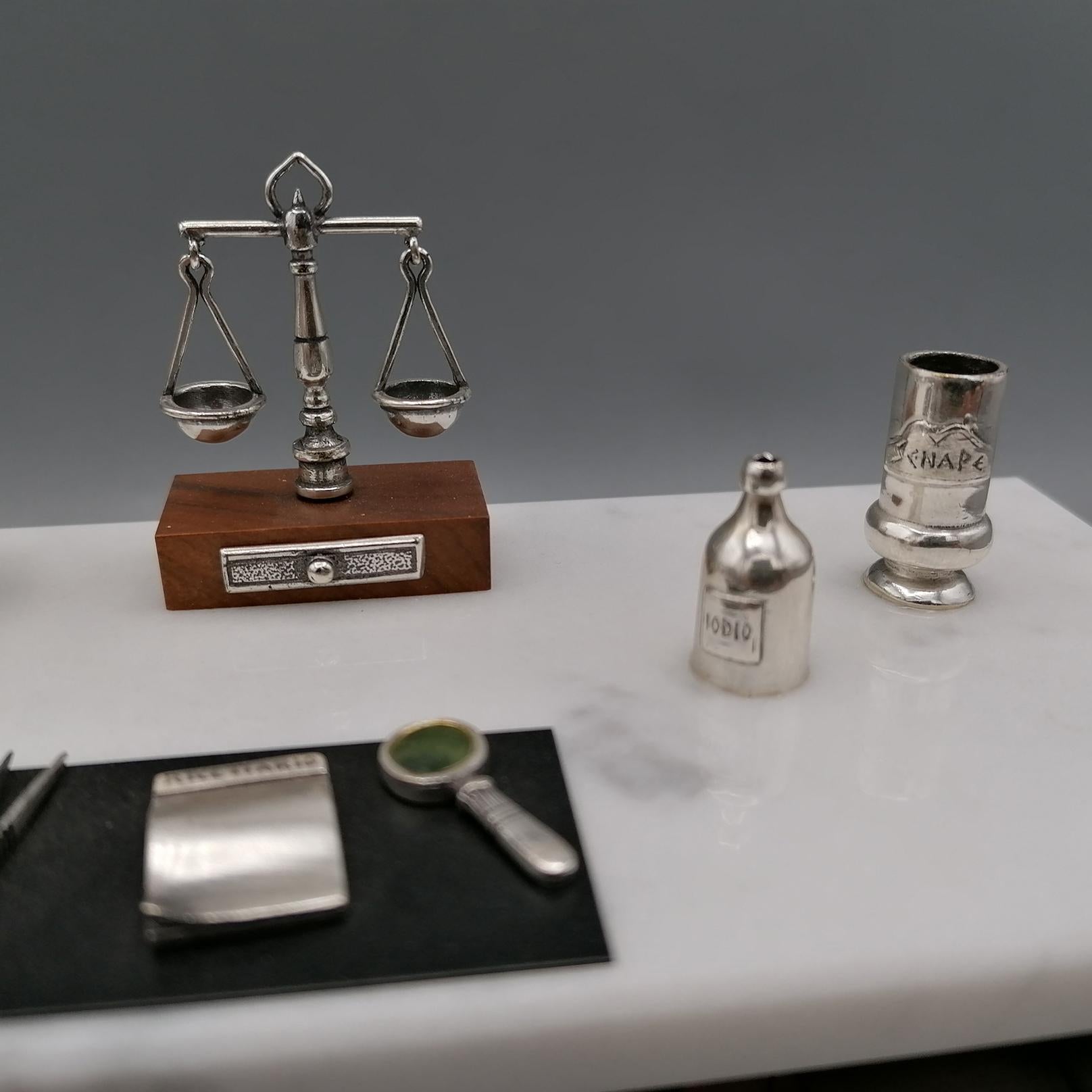 20th Century Italian Sterling Silver  Marble Miniature Pharmacist Workbench 8