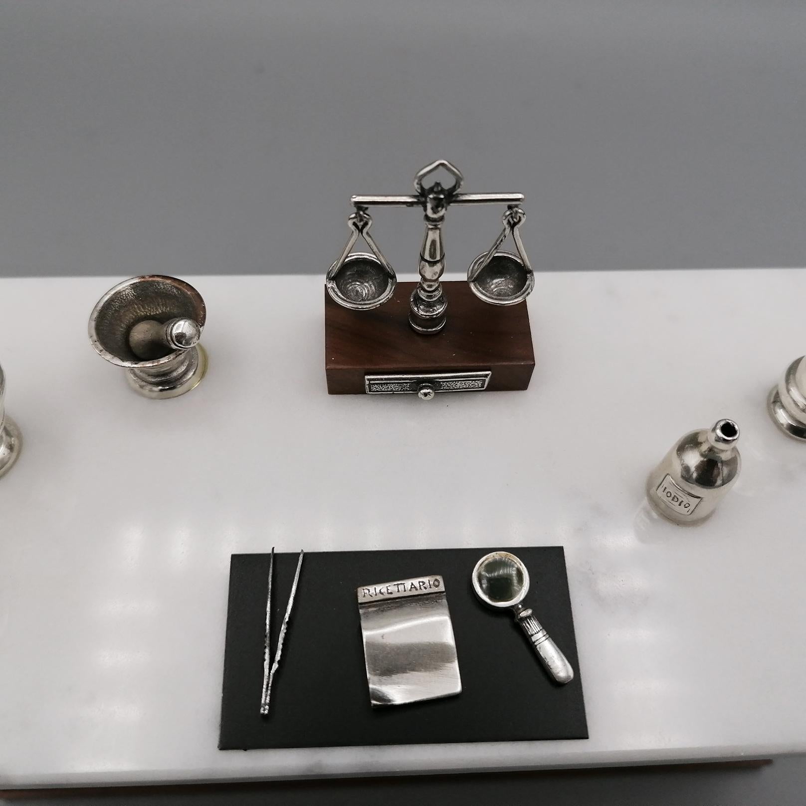 20th Century Italian Sterling Silver  Marble Miniature Pharmacist Workbench 10