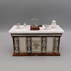 20th Century Italian Sterling Silver  Marble Miniature Pharmacist Workbench