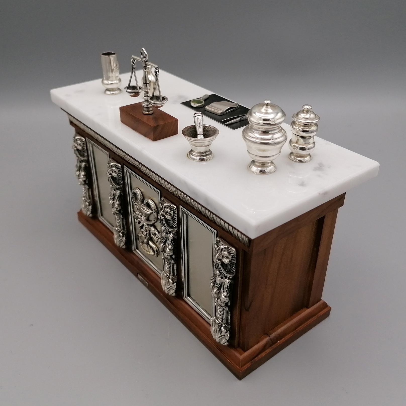 Other 20th Century Italian Sterling Silver  Marble Miniature Pharmacist Workbench