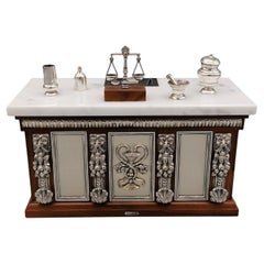 Used 20th Century Italian Sterling Silver  Marble Miniature Pharmacist Workbench