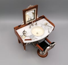 20th Century Italian Sterling Silver Miniature Barber Shop