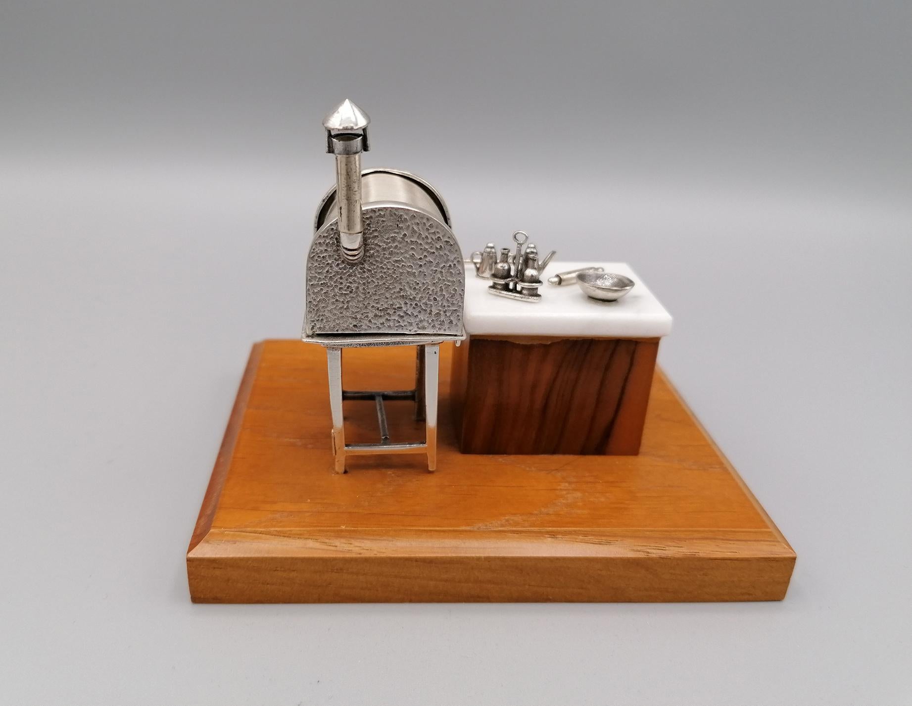 Hand-Crafted 20th Century Italian Sterling Silver Miniature Depicting a Pizza Chef's Station