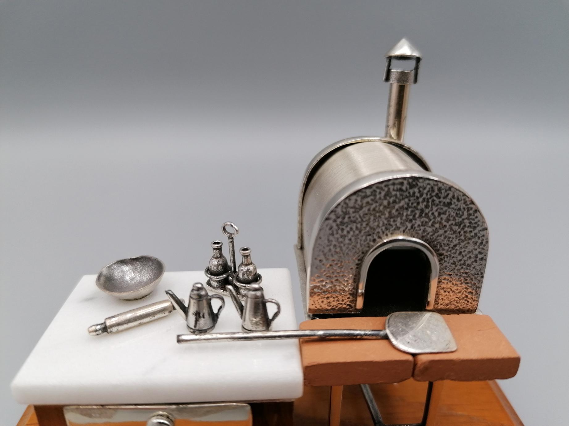 Late 20th Century 20th Century Italian Sterling Silver Miniature Depicting a Pizza Chef's Station