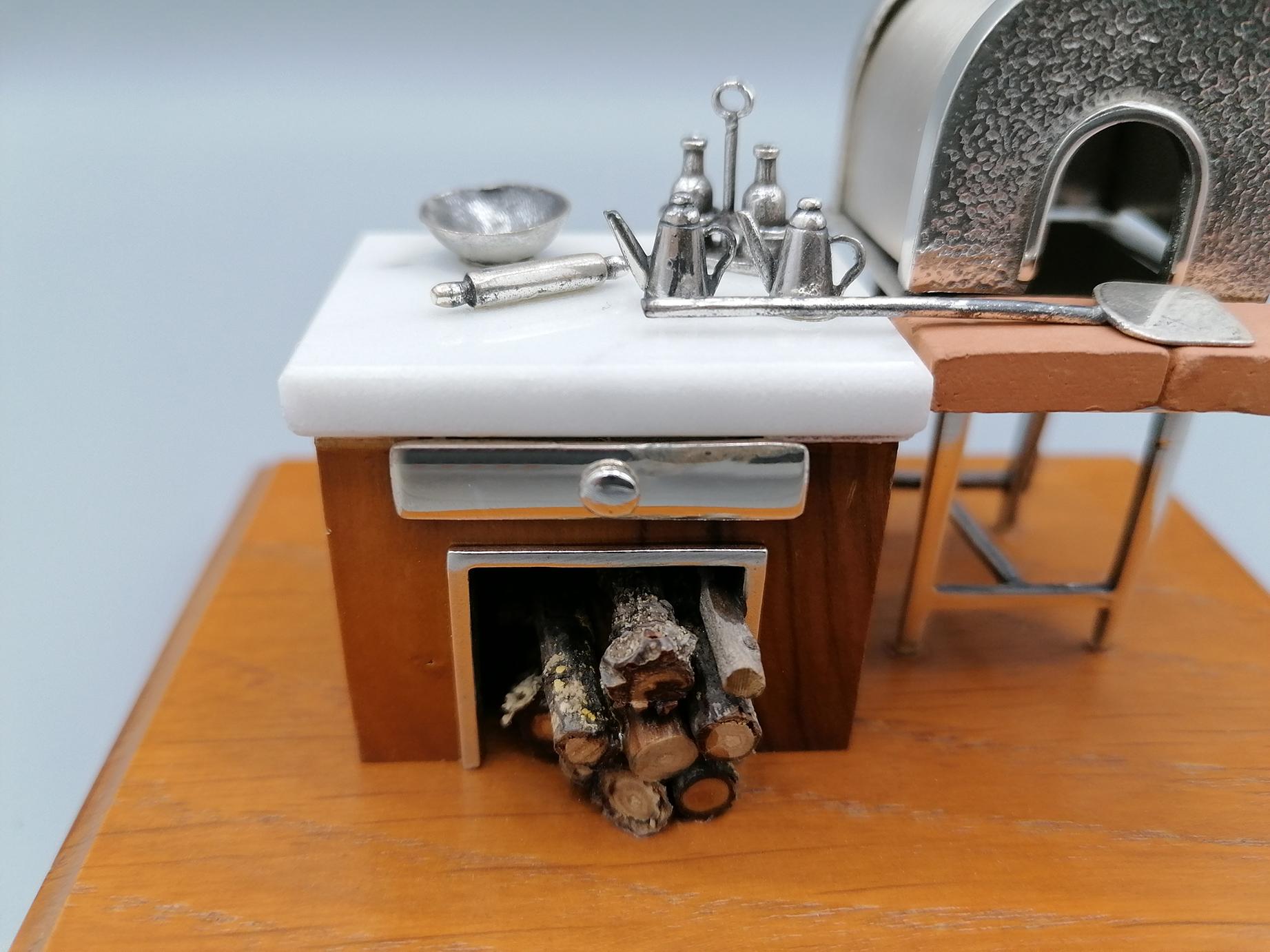 Wood 20th Century Italian Sterling Silver Miniature Depicting a Pizza Chef's Station