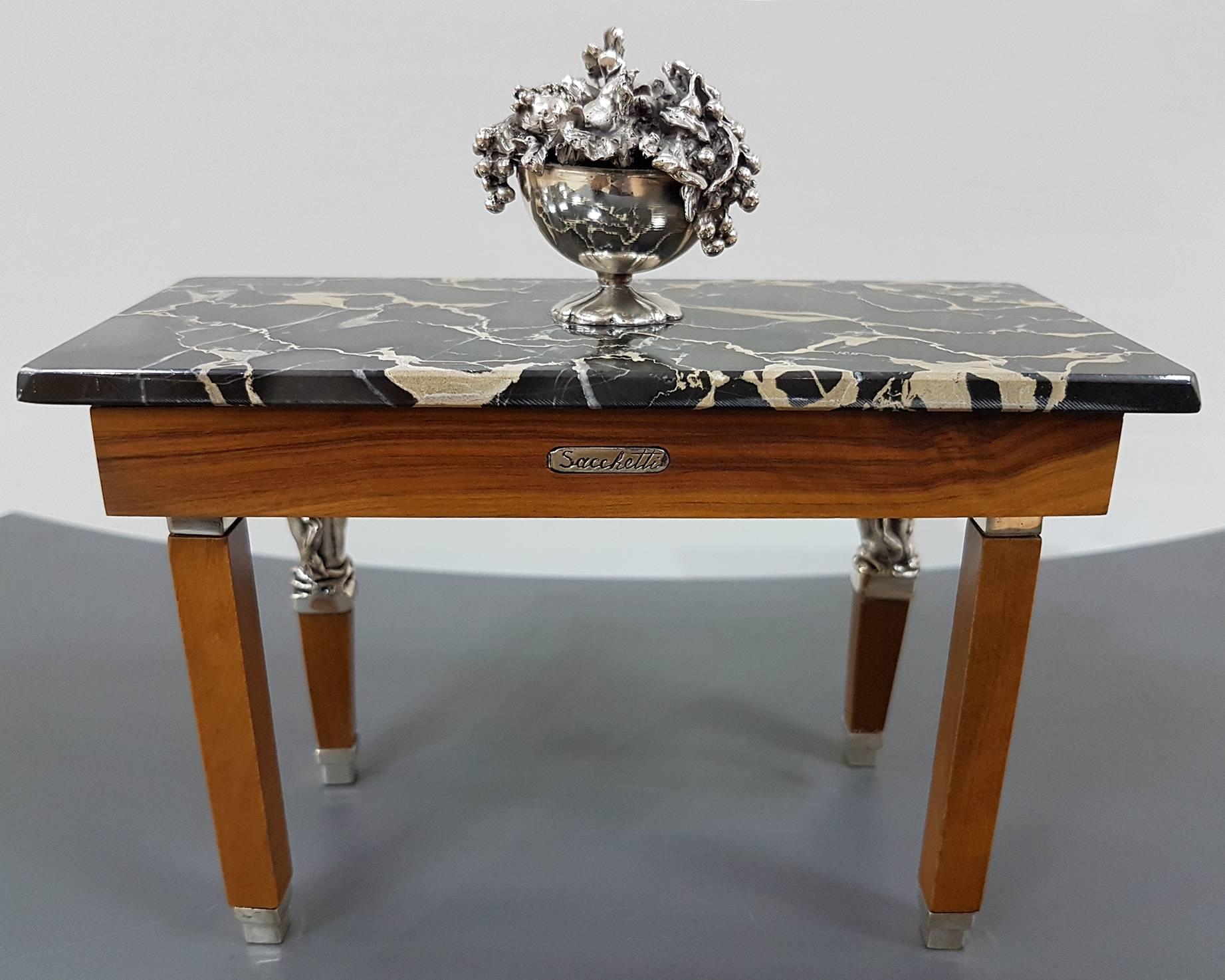 Late 20th Century 20th Century Italian Sterling Silver Miniature pr. of Tables by Sacchetti For Sale