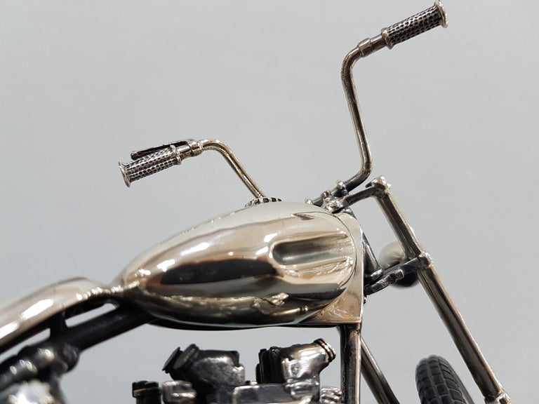 20th Century Italian Sterling Silver Miniature Triumph Motorbike Rubber Tires For Sale 7