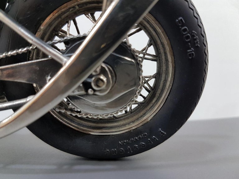 Hand-Crafted 20th Century Italian Sterling Silver Miniature Triumph Motorbike Rubber Tires For Sale