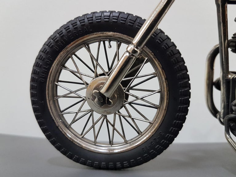 20th Century Italian Sterling Silver Miniature Triumph Motorbike Rubber Tires For Sale 1
