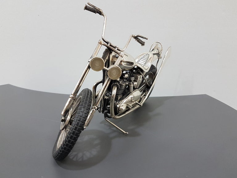 20th Century Italian Sterling Silver Miniature Triumph Motorbike Rubber Tires For Sale 2