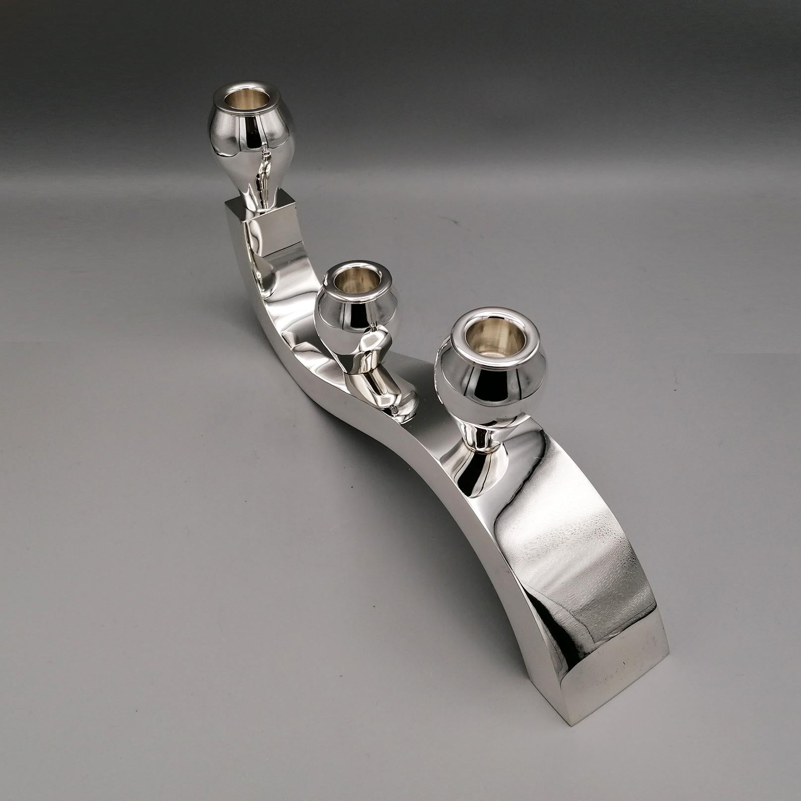 Candelabri moderni a 3 luci in argento sterling del XX secolo. in vendita 4