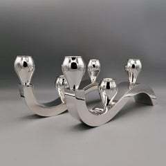 20th Century Italian Sterling Silver Modern 3 Light Candelabras.