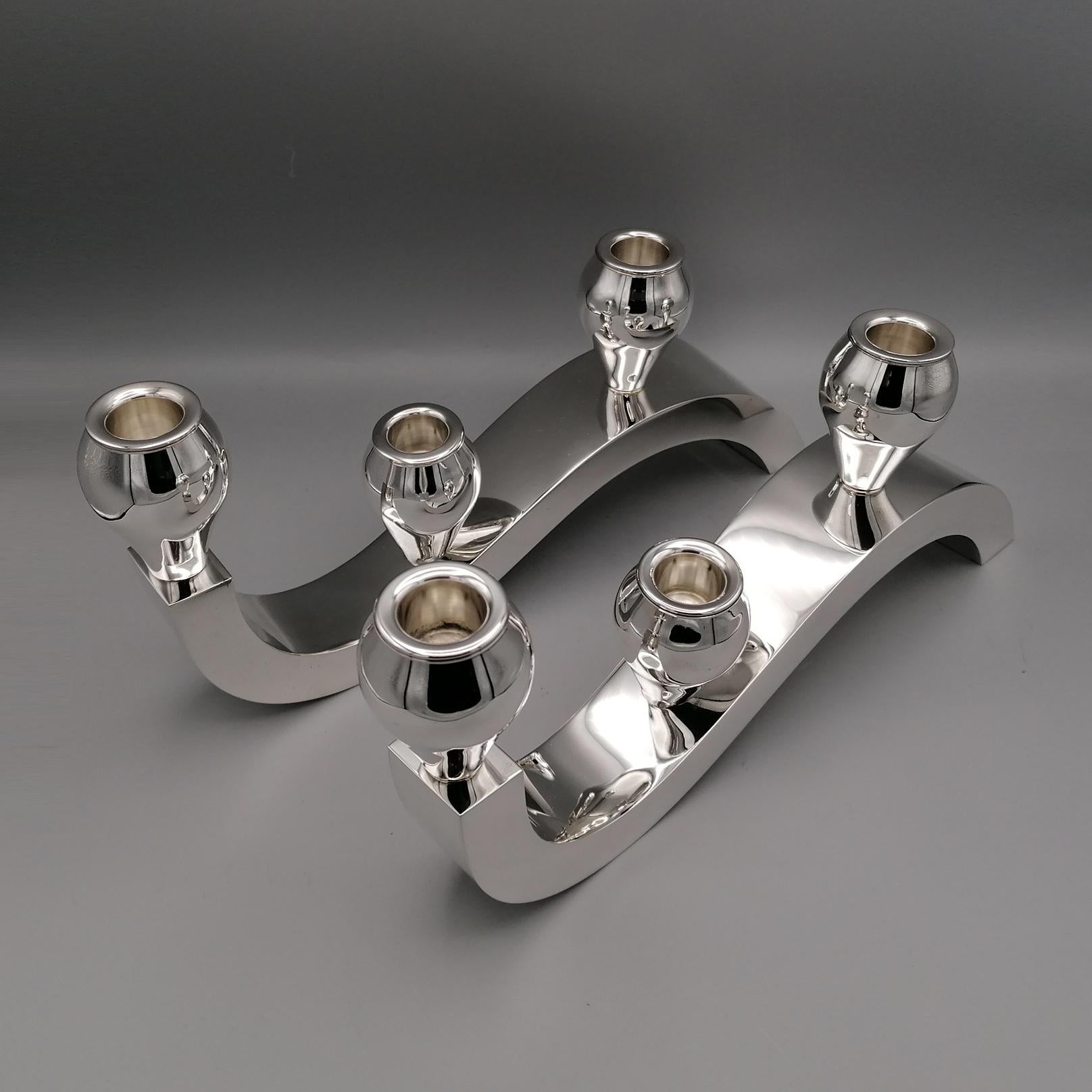 Candlabres modernes  3 lumires en argent sterling italien du XXe sicle.  en vente 1