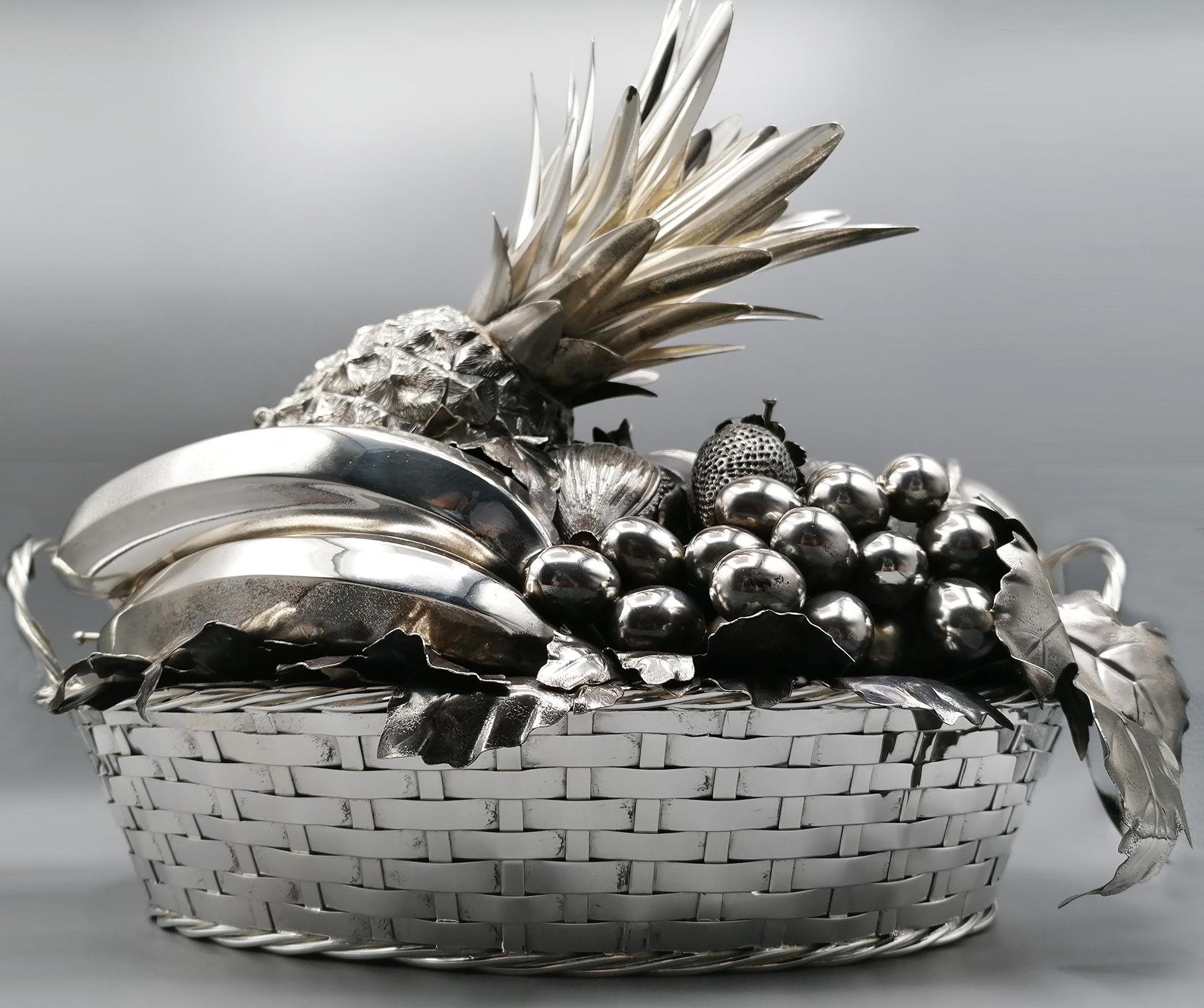 20th Century Italian Sterling Silver oval Basket with fruit Centrepiece 5