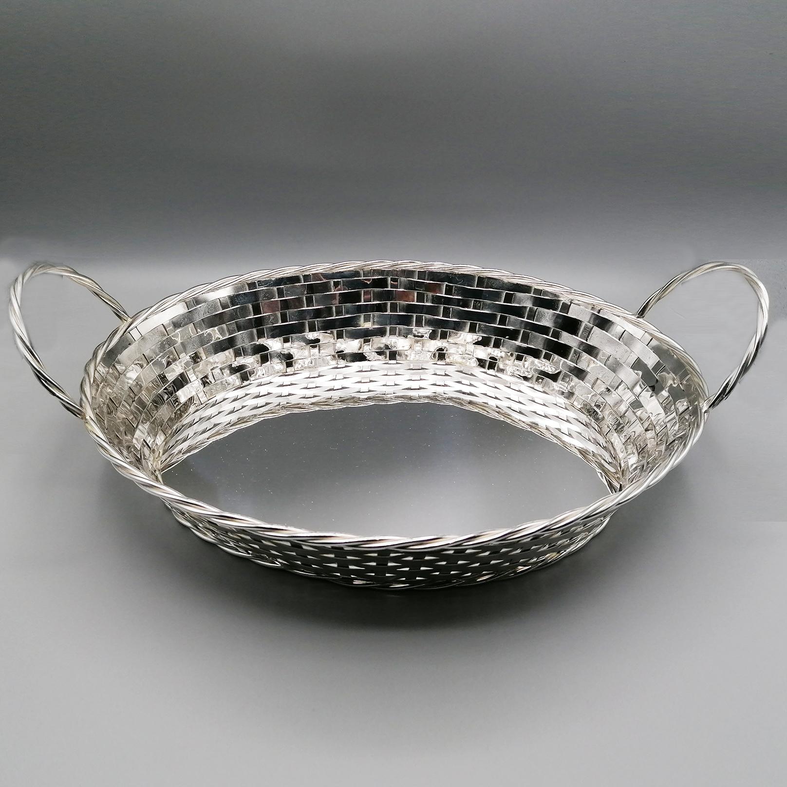 20th Century Italian Sterling Silver oval Basket with fruit Centrepiece 9