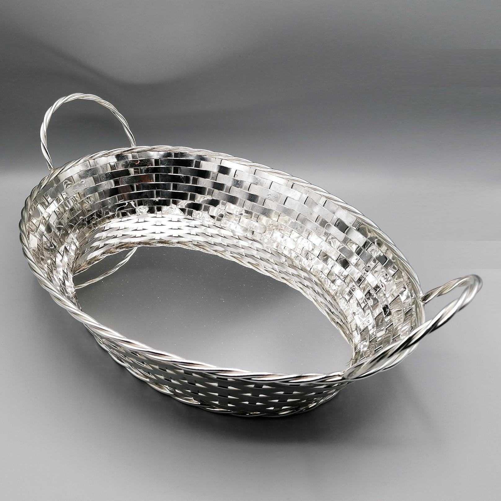 20th Century Italian Sterling Silver oval Basket with fruit Centrepiece 10
