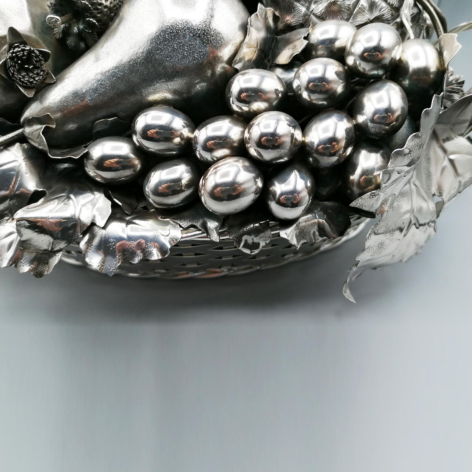 Late 20th Century 20th Century Italian Sterling Silver oval Basket with fruit Centrepiece