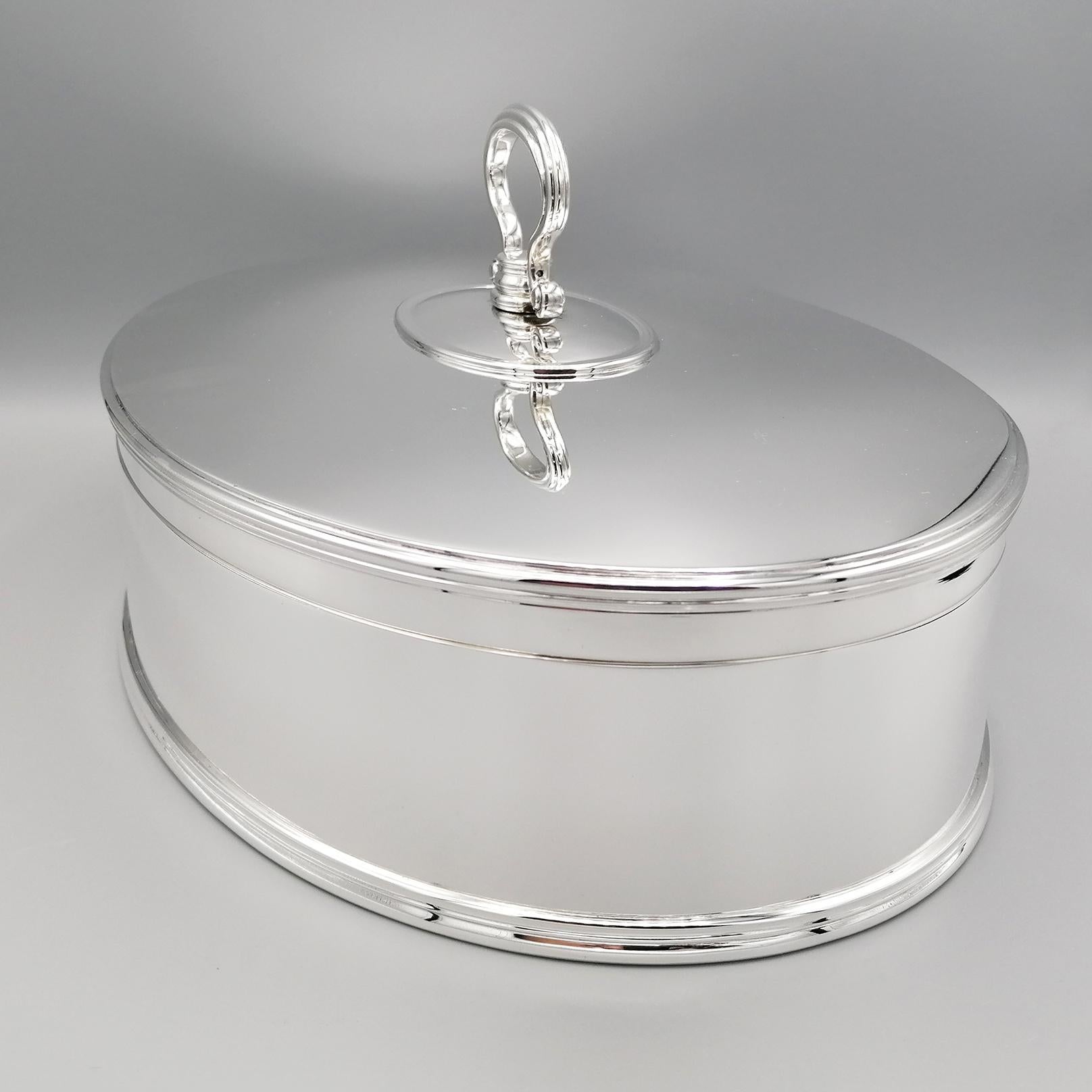 20th Century Italian Sterling Silver Oval Box with Handle For Sale 5