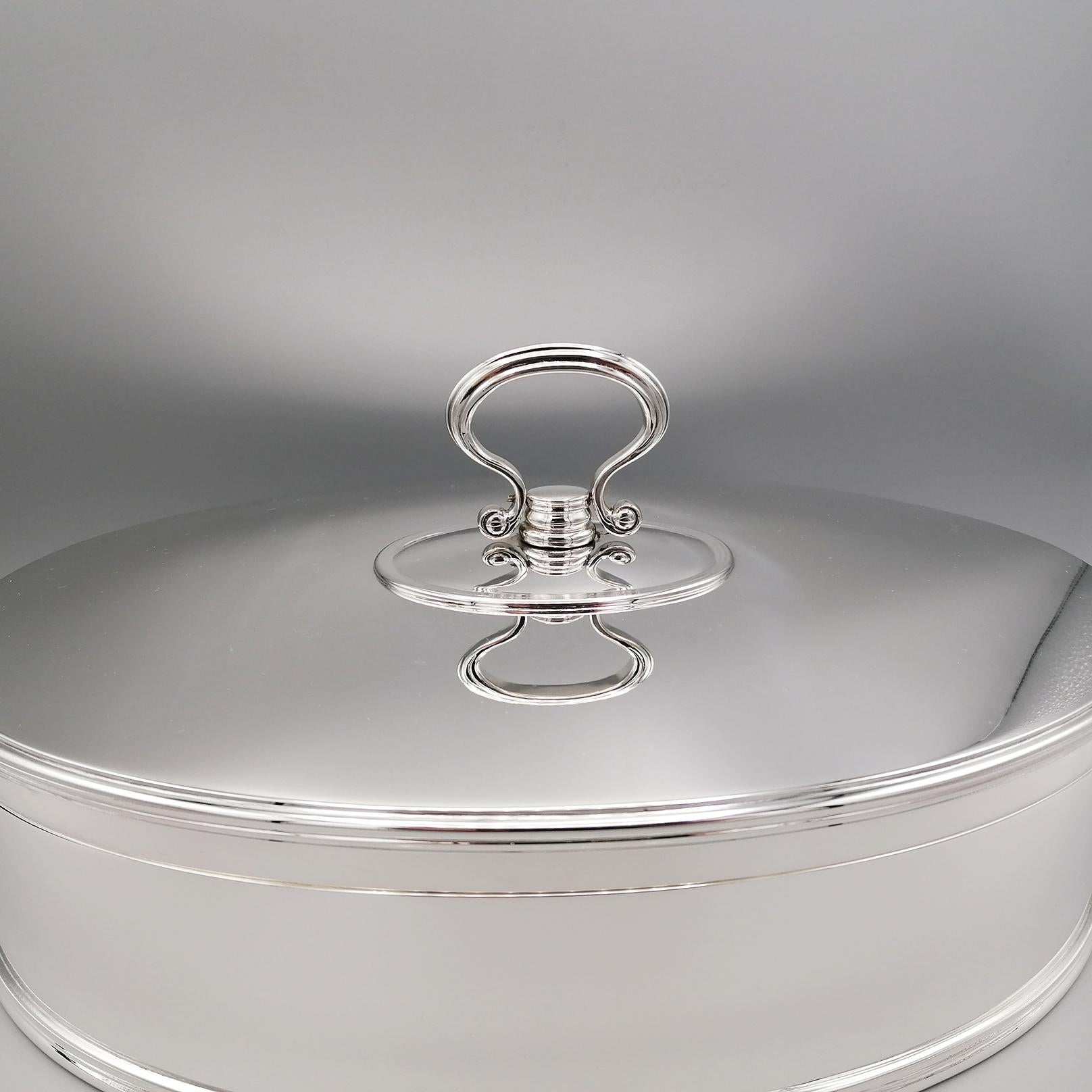 Other 20th Century Italian Sterling Silver Oval Box with Handle For Sale