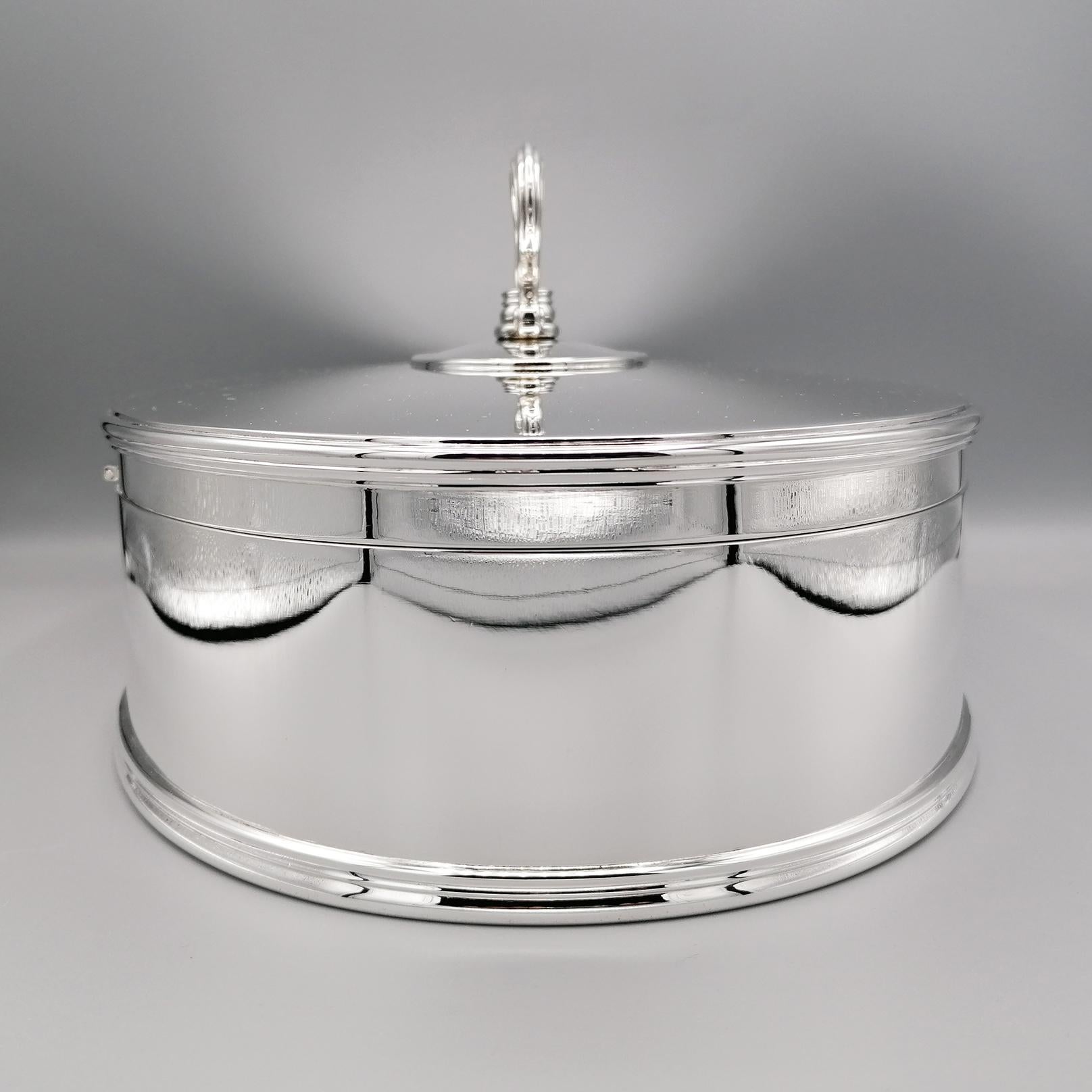 Late 20th Century 20th Century Italian Sterling Silver Oval Box with Handle For Sale