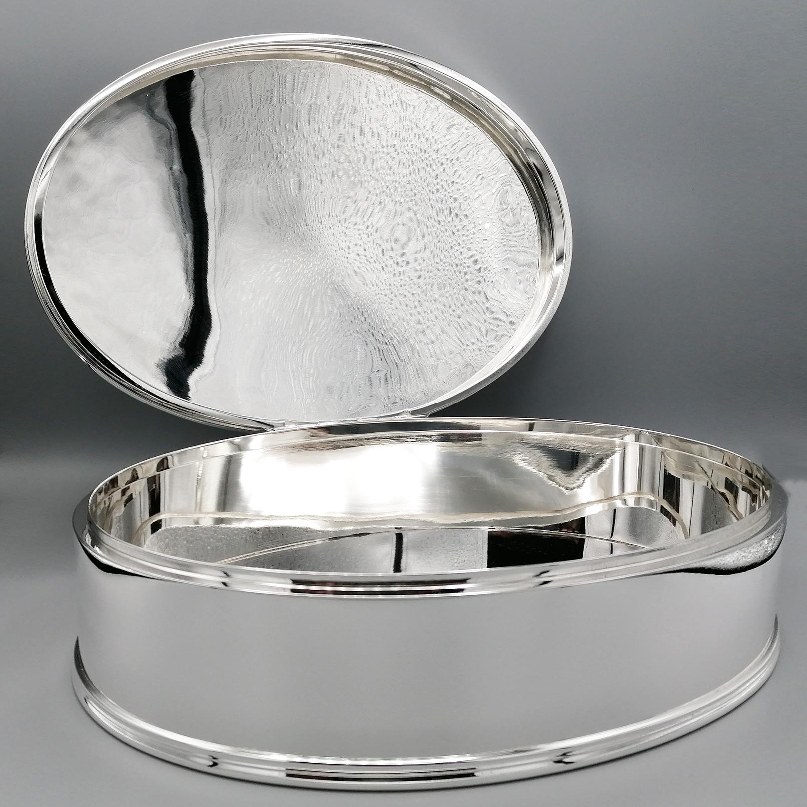 20th Century Italian Sterling Silver Oval Box with Handle For Sale 1