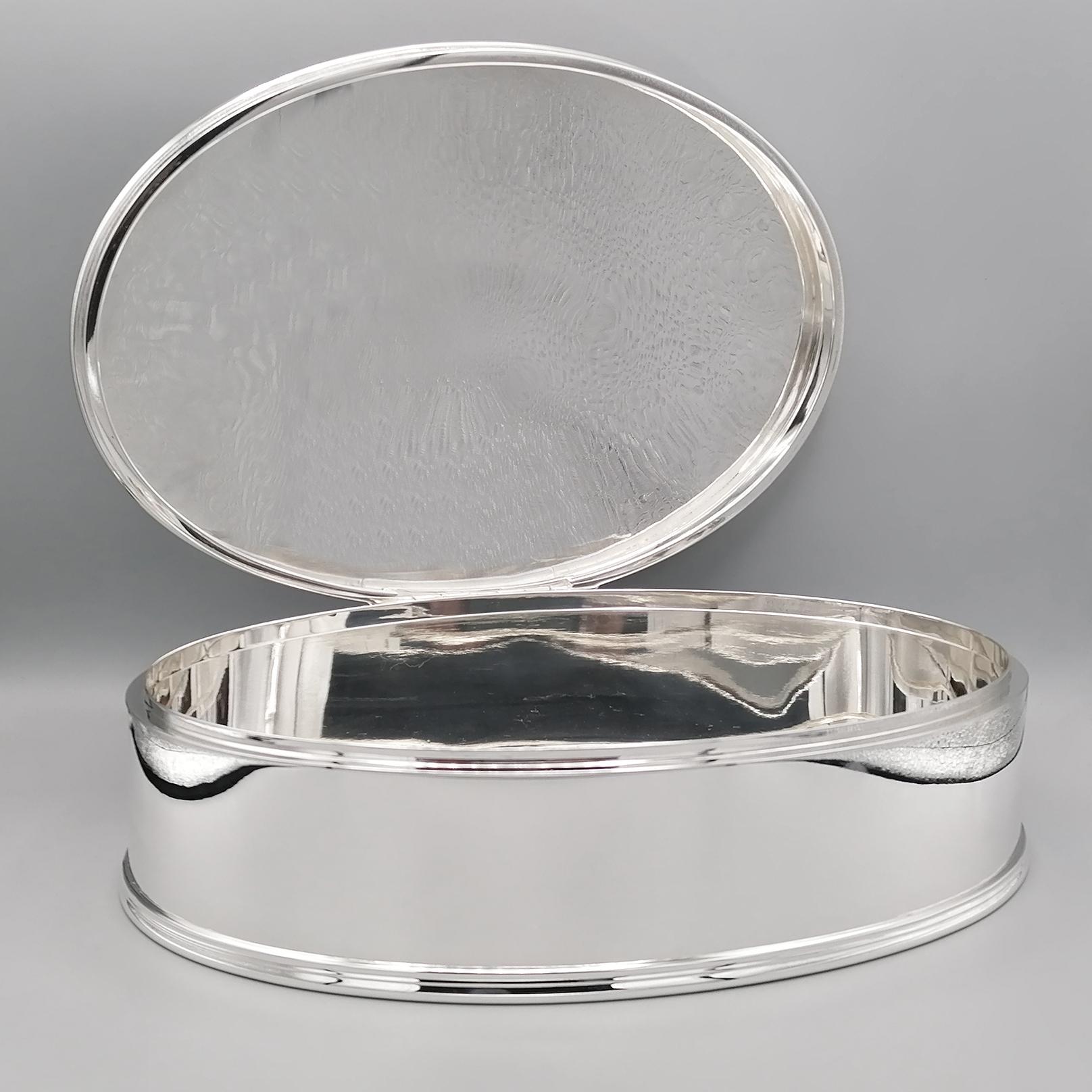 20th Century Italian Sterling Silver Oval Box with Handle For Sale 2