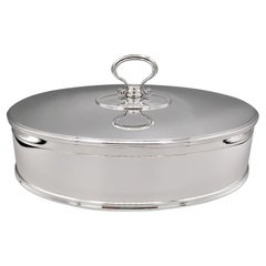 20th Century Italian Sterling Silver Oval Box with Handle