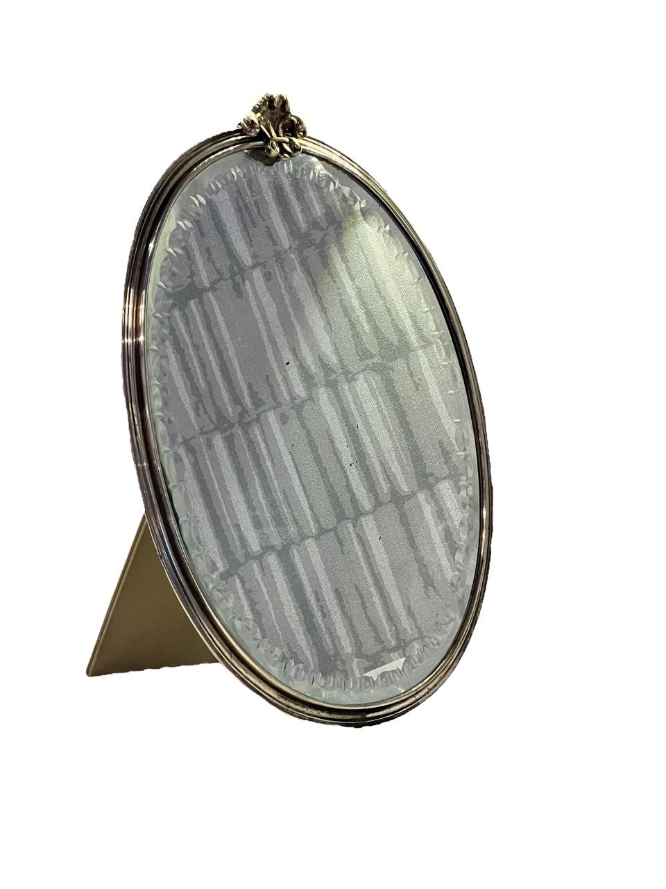 Mario Buccellati 20th Century Italian Sterling Silver Oval Mirror In Fair Condition For Sale In North Miami, FL