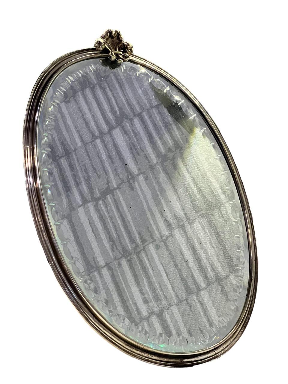 Mario Buccellati 20th Century Italian Sterling Silver Oval Mirror For Sale 2
