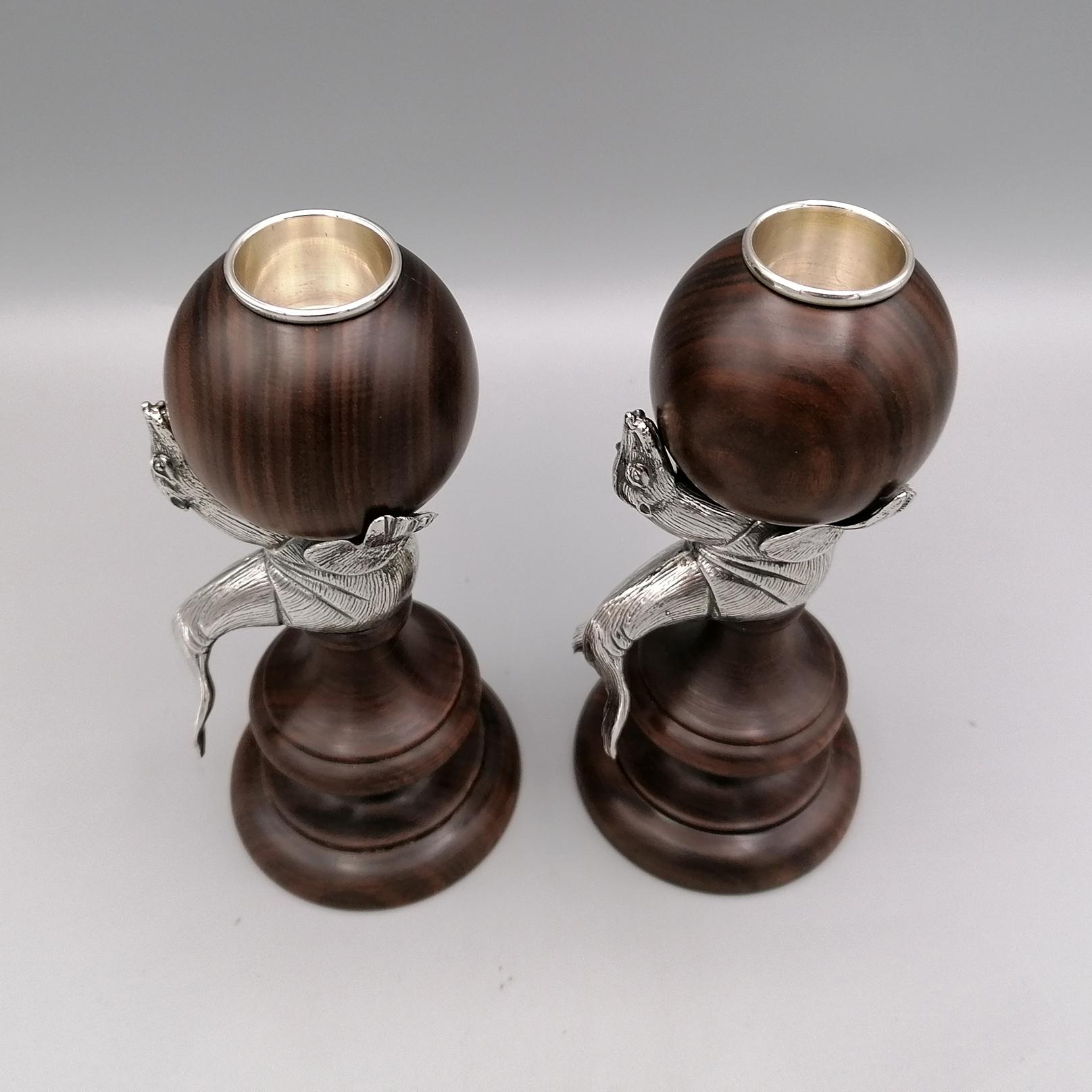 Hand-Crafted 20th Century Italian Sterling Silver pair  of Caldlesticks For Sale
