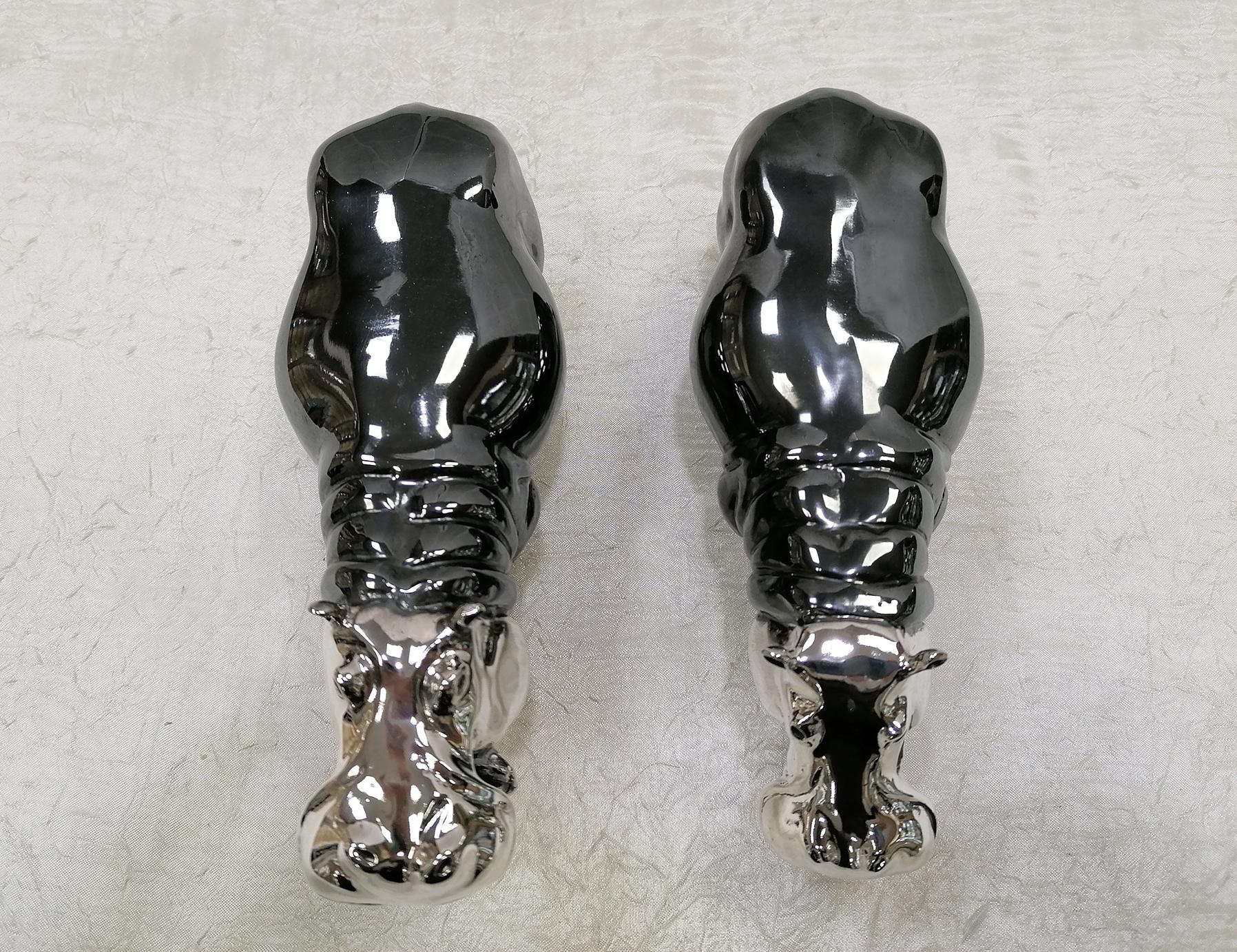 20th Century Italian Sterling Silver Pair of Shiny and Burnished Hippos 6