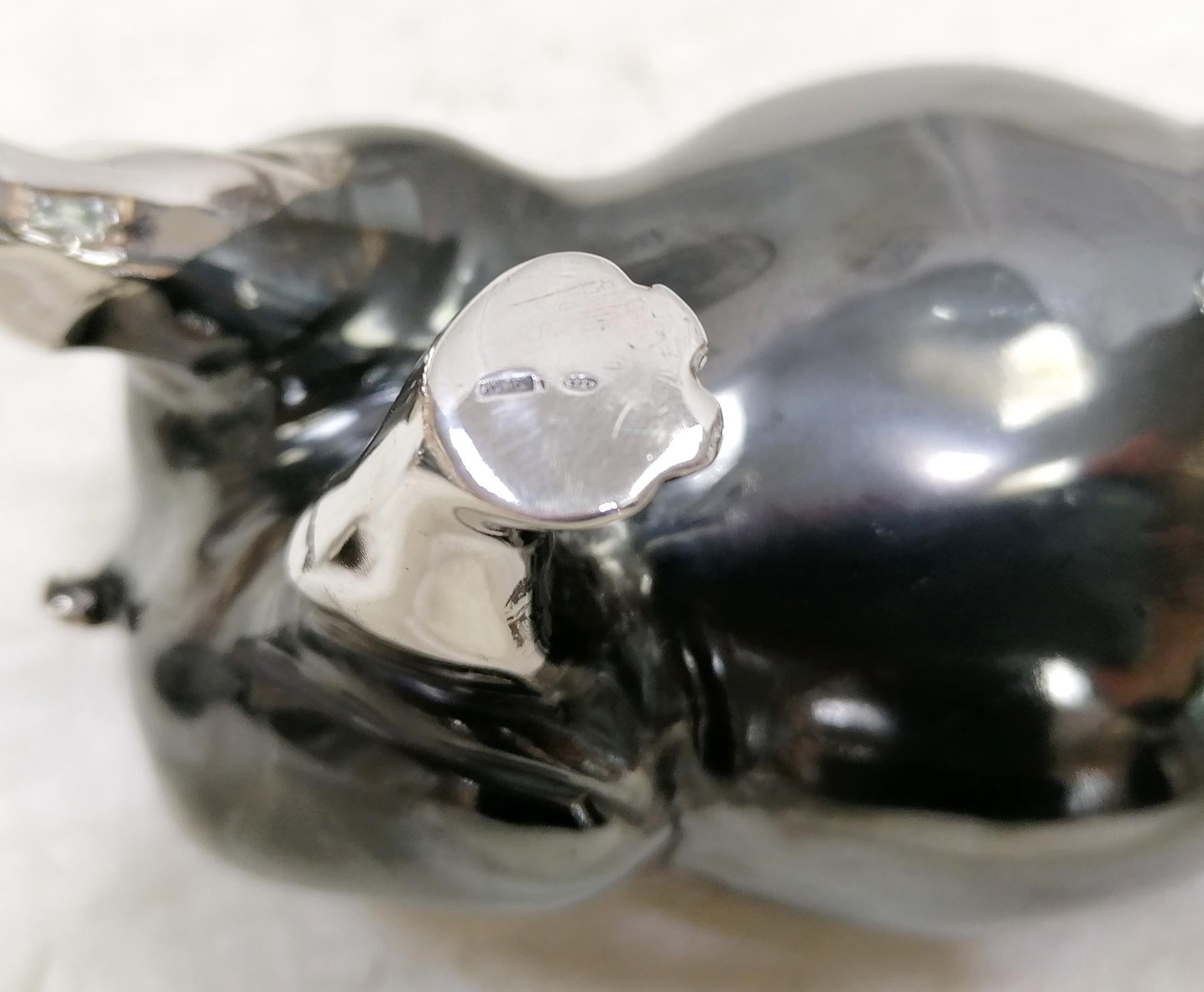 20th Century Italian Sterling Silver Pair of Shiny and Burnished Hippos 4